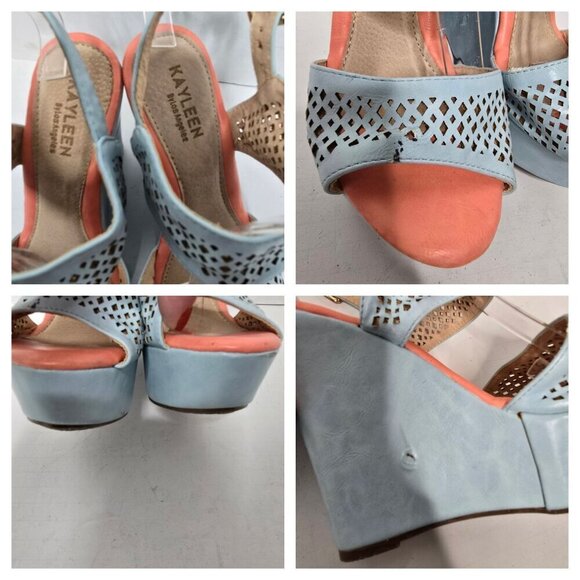 Pastel Blue Platform Wedge Cut Out Sandals size 7 - Picture 8 of 16